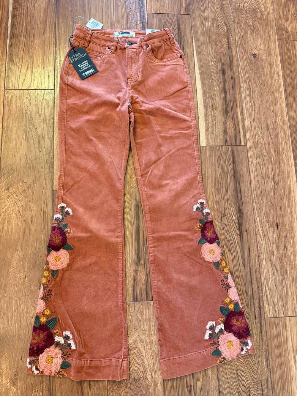 Embroidered Flare Jeans in Rust-Pink by Rock & Roll Cowgirl